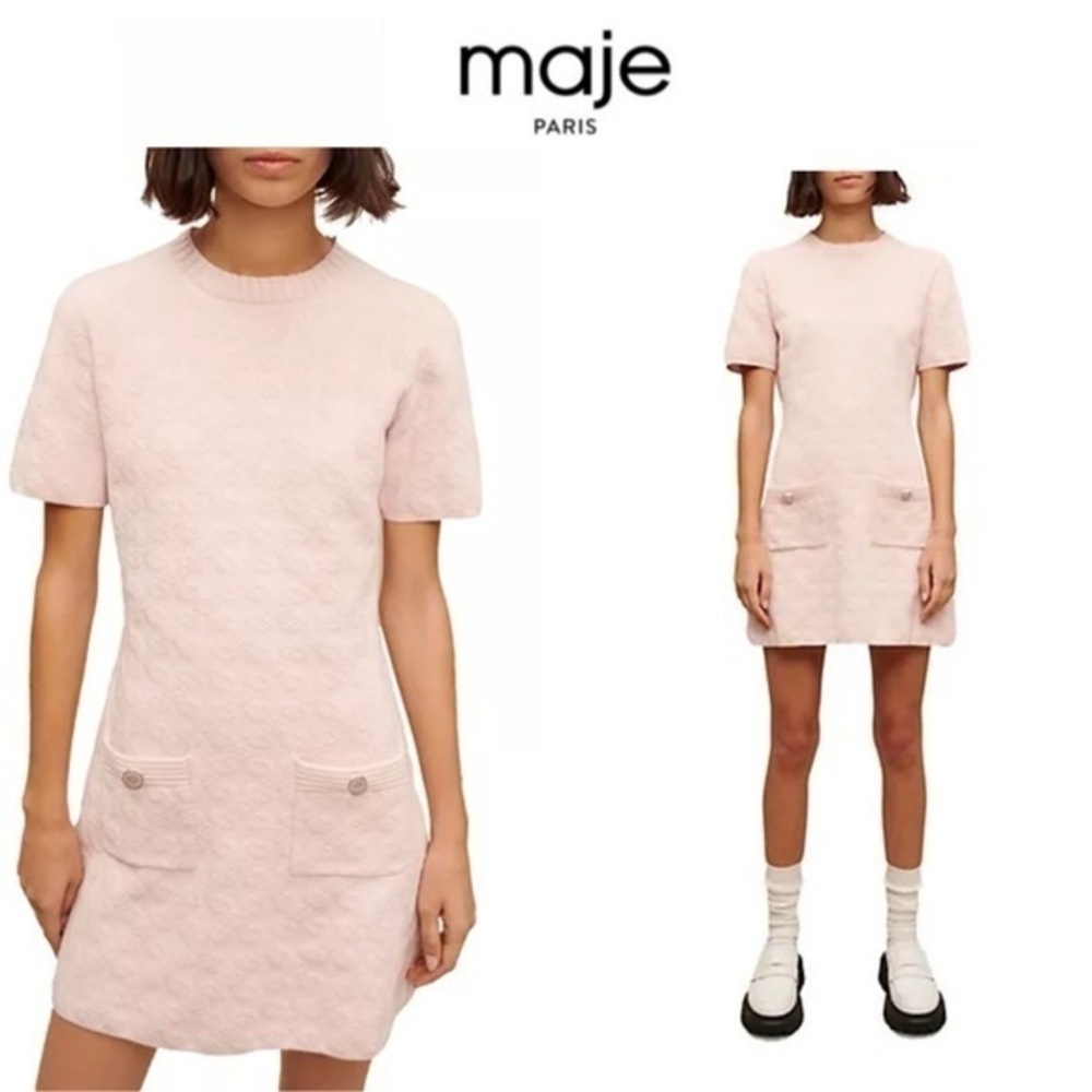 Maje Riviere Jacquard Sweater Dress in Pink sz FR 38 US 6